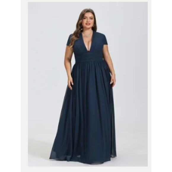 NWT!  JJ’s House #126289 Navy V-Neck Maxi Chiffon Evening Dress  -Size 18W - Picture 10 of 16
